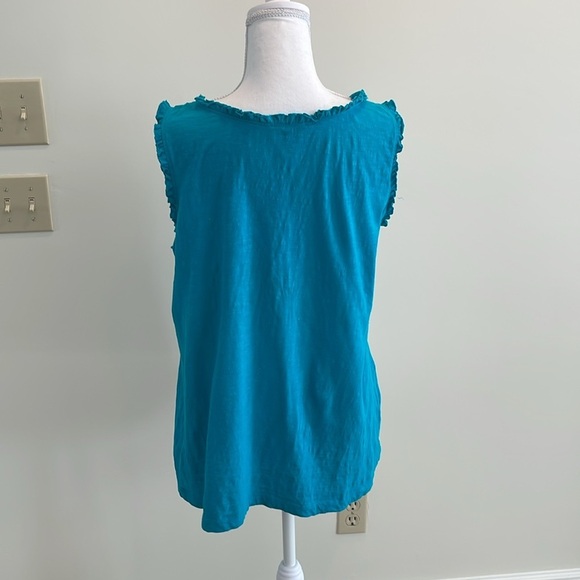Loft Teal Sleeveless Top With Ruffles. Large - Picture 3 of 5